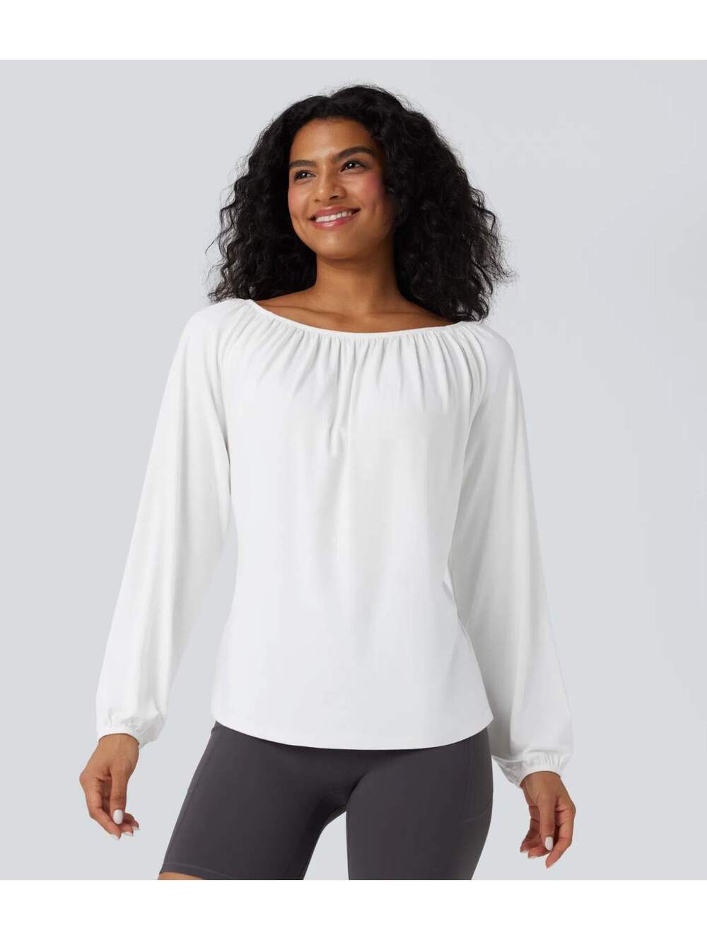 Halara One Shoulder Long Sleeve Yoga Sports Top White Size Small